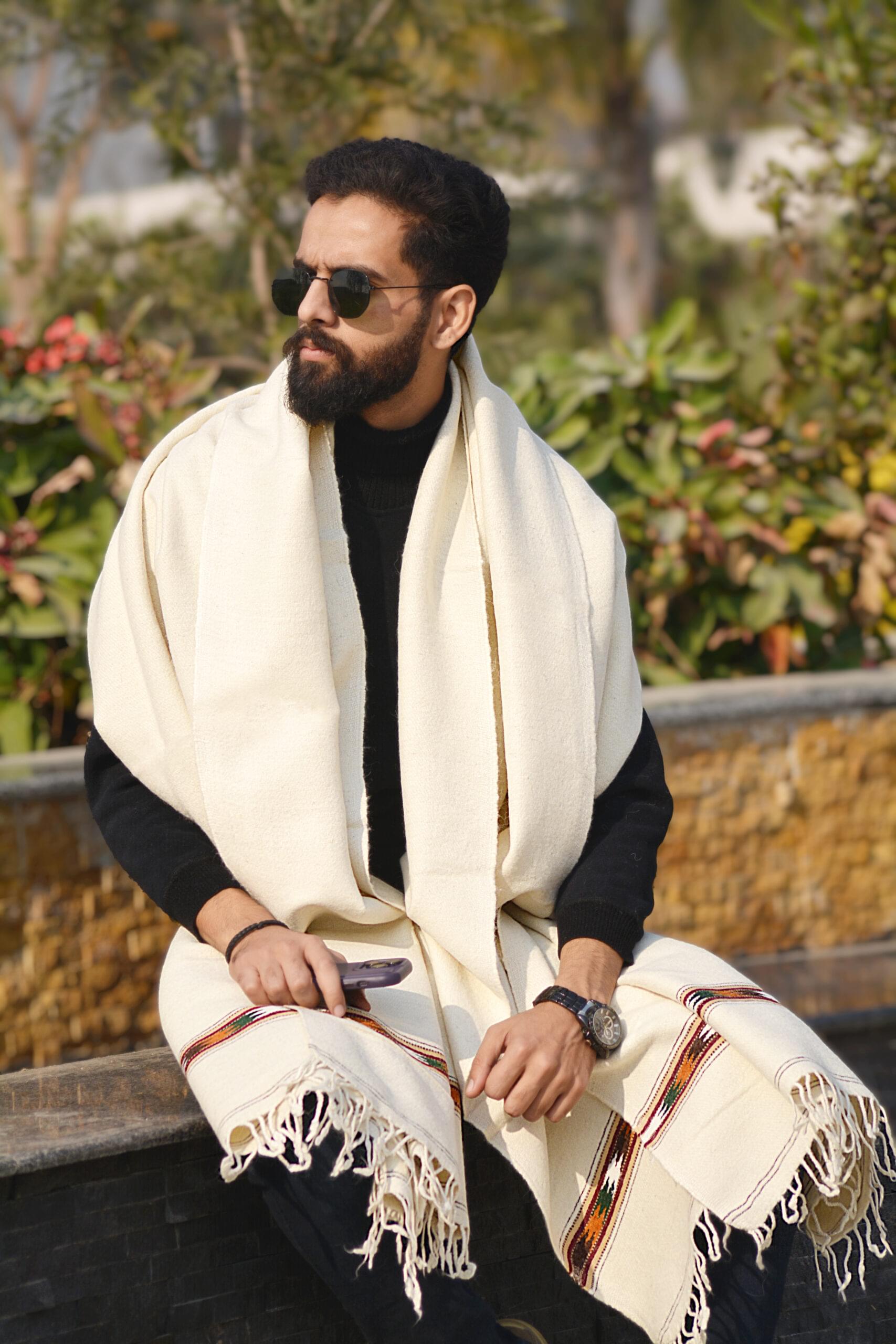 Pure Handmade Woolen White Men Chaddar