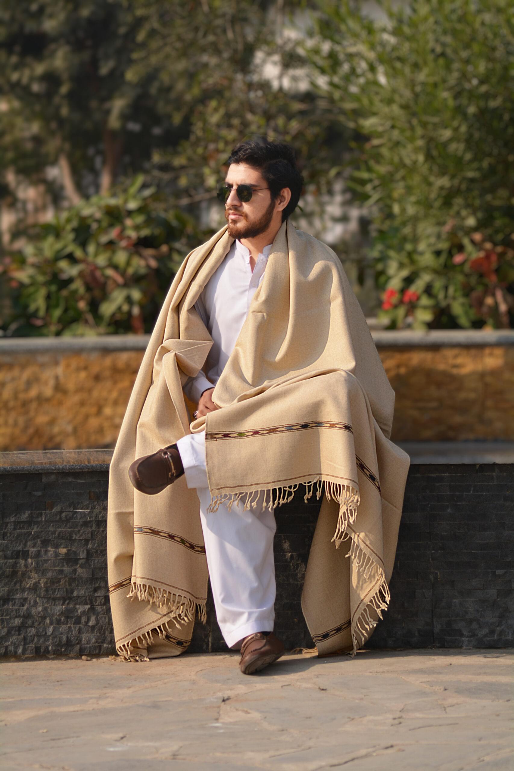 Pure Handmade Woolen Brown Warm Men Shawl