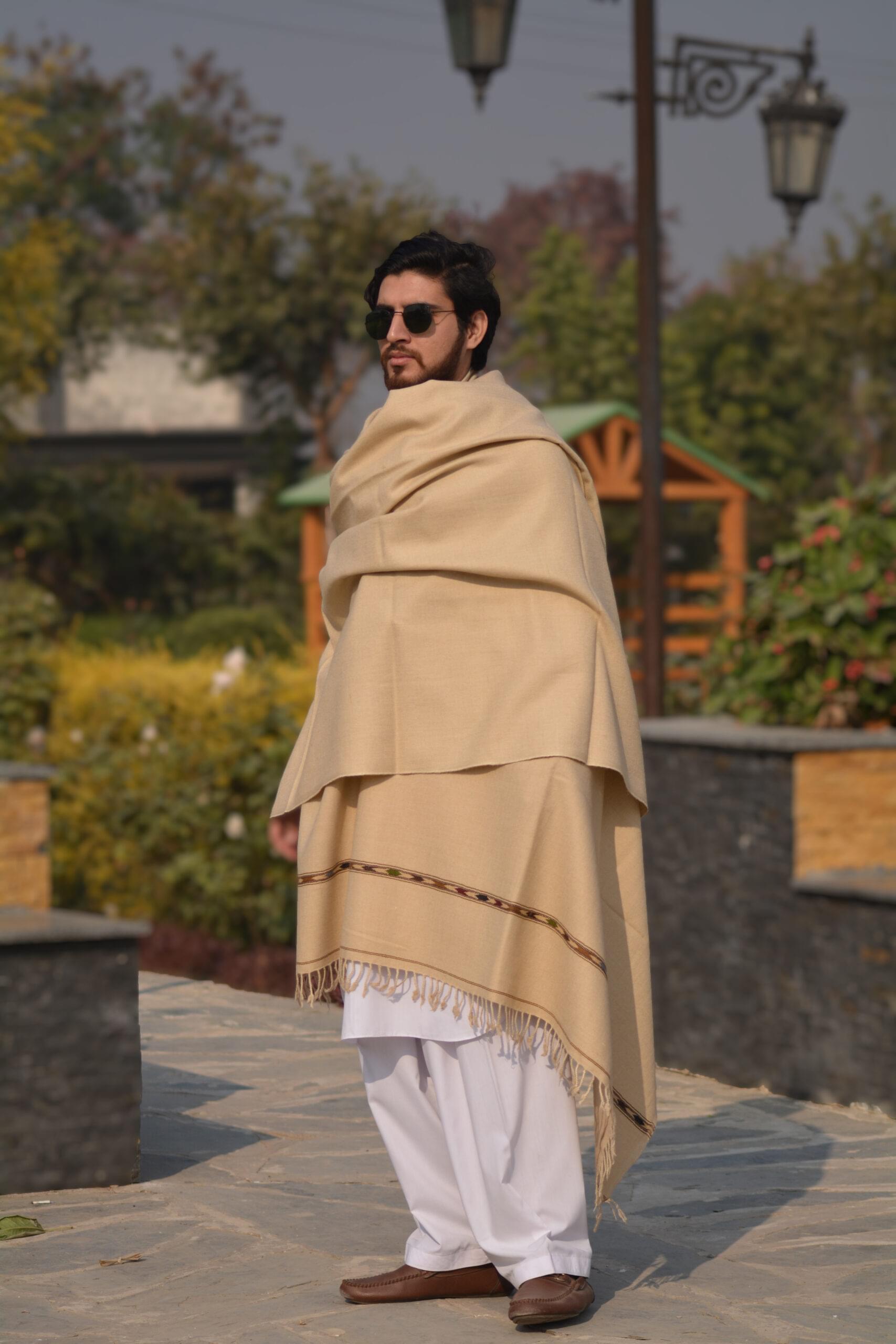 Pure Handmade Woolen Brown Warm Men Shawl - Image 2